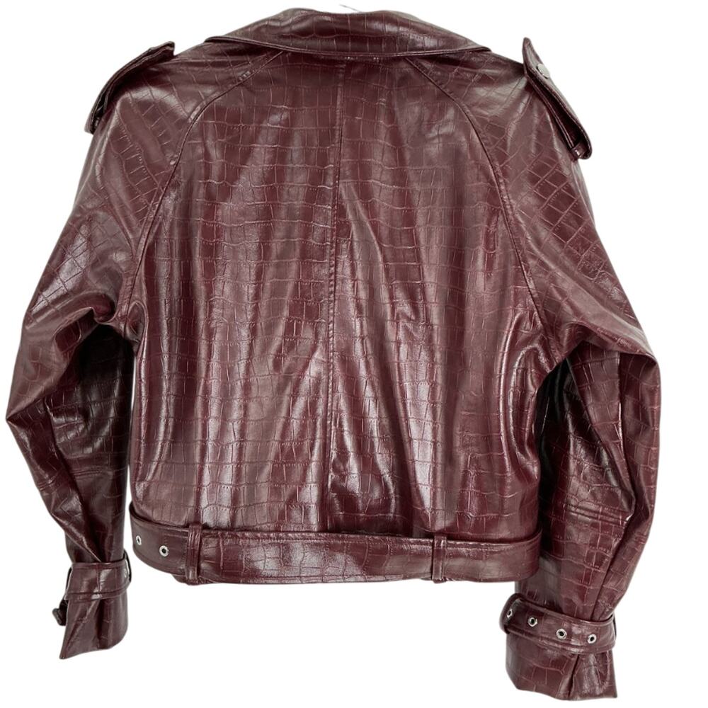 WeWoreWhat Croc Embossed Burgundy Moto Jacket Size XS - Picture 3 of 4
